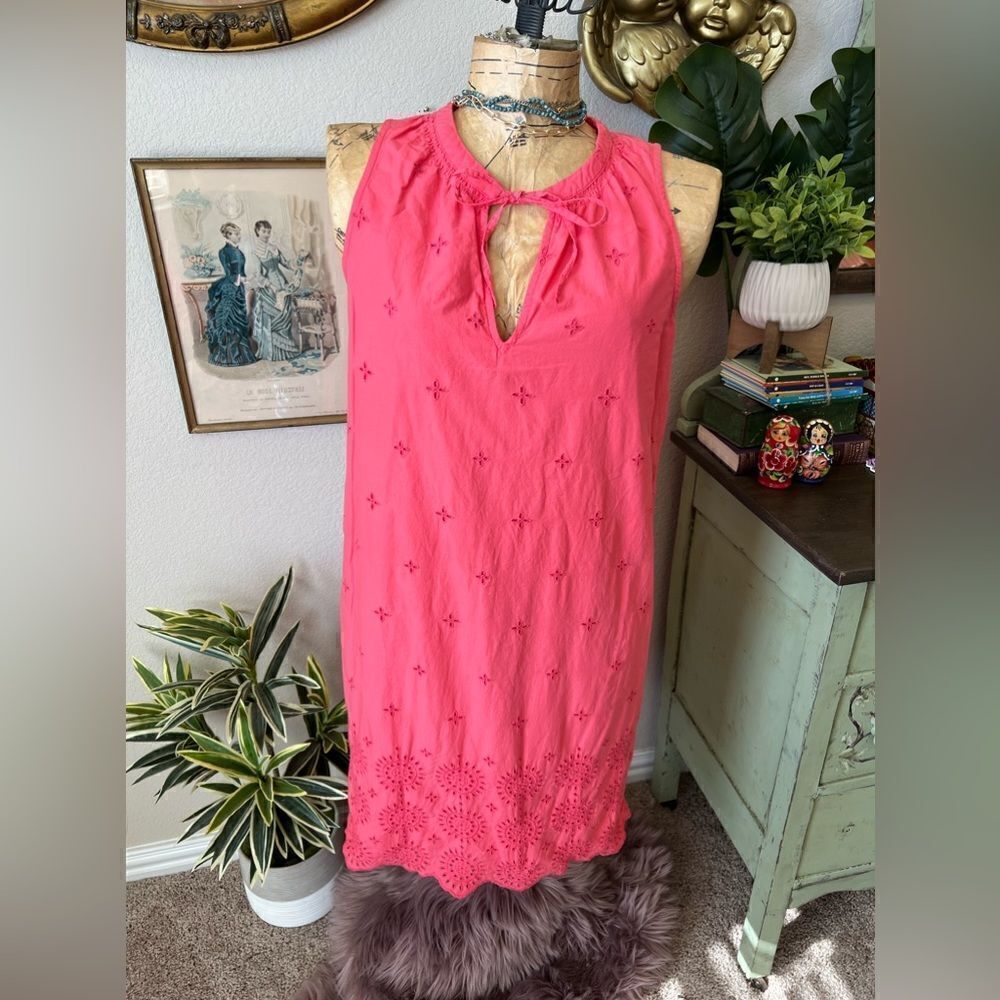 Gap Coral Eyelet Embroidery Floral 100%‎ Cotton Sleeveless Coastal Dress Sz M